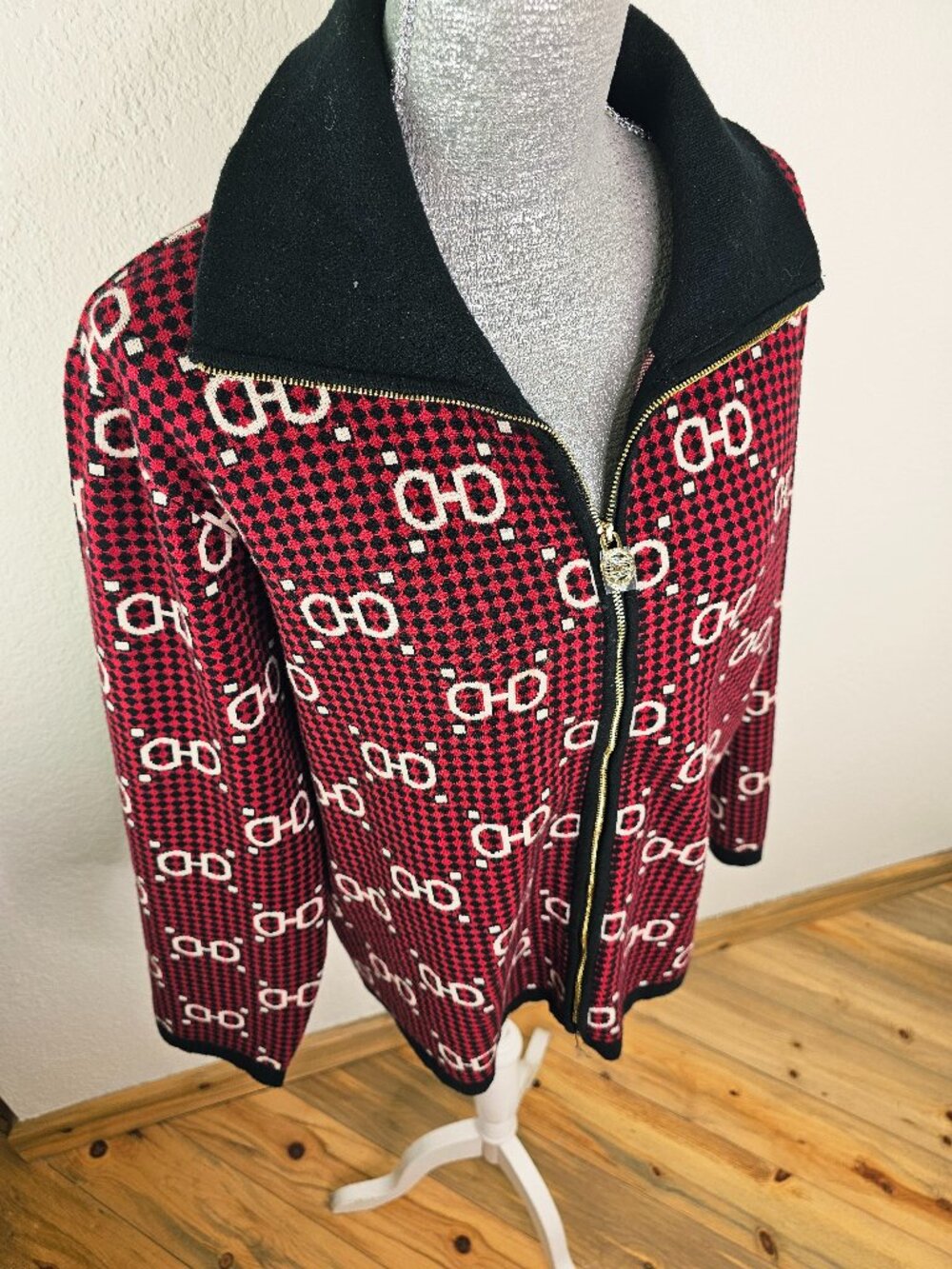 Anne Klein Equestrian Houndstooth Cardigan Zip Up Sweater NWOT!